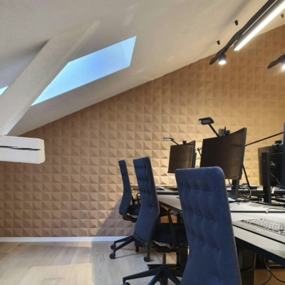 Lyddempende kork fliser som veggdekor på kontor