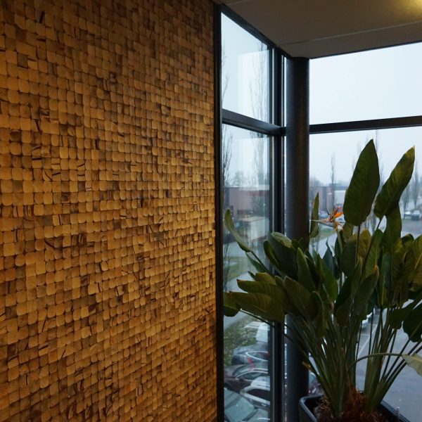 DIY veggpanel i kokosnøtt på kontor