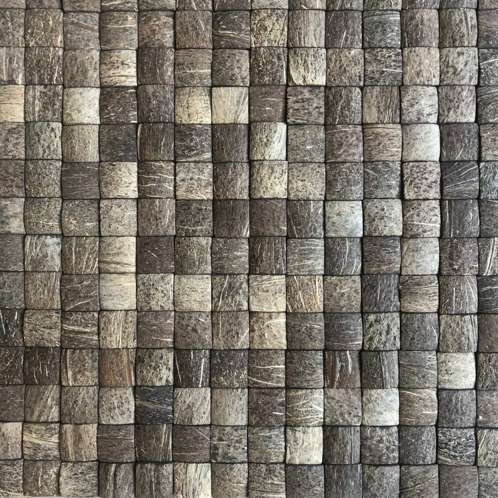 Lekre kokosnøtt fliser til vegg i nydelig brungrå farge