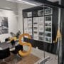 Lyddempende oppslagstavle i resirulert materiale på arkitekt kontor