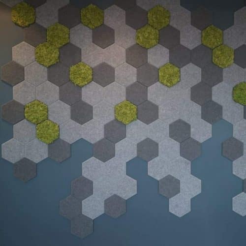 Lyddempende hexagon fliser i tekstil og mose i kantine