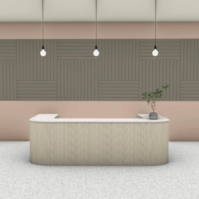 Lydabsorberende panel med grafiske mønster i resepsjon